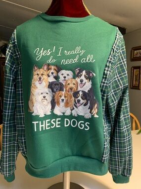 Upcycled Green “These Dogs'”….Graphic Sweatshirt with long sleeves added